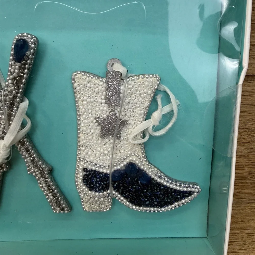 Jingles & Joy Beaded Christmas Holiday Ornaments Set of 4 Boot Ski Western Apres